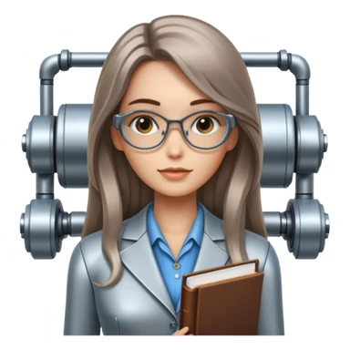 young robot woman librarian long hair sticker