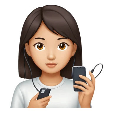  A chinese girl using a phone with charging cable sticker