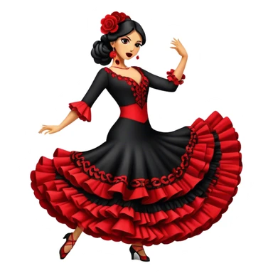 Cinematic Realistic Flamenco Dance Emoji, depicted as a passionate expressive flamenco performance with dramatic costumes and dynamic fiery movements, rendered with vibrant textures and bold energetic lighting that captures its intense rhythm. sticker