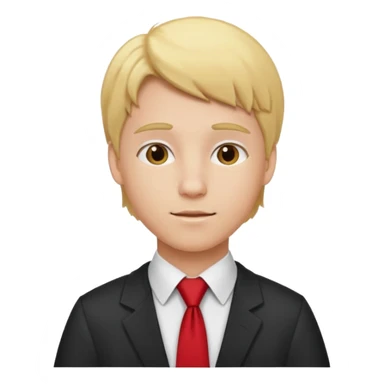 graduate student with red tie and blonde hair sticker
