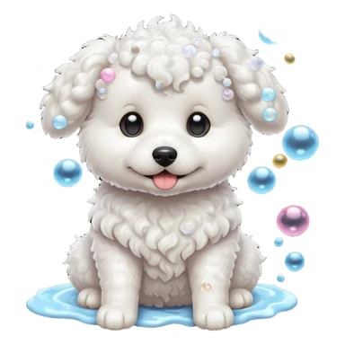 white curly dog with soap bubbles sticker