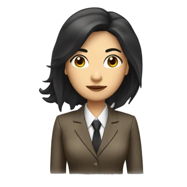 Female defense attorney with long black hair with brown suit sticker