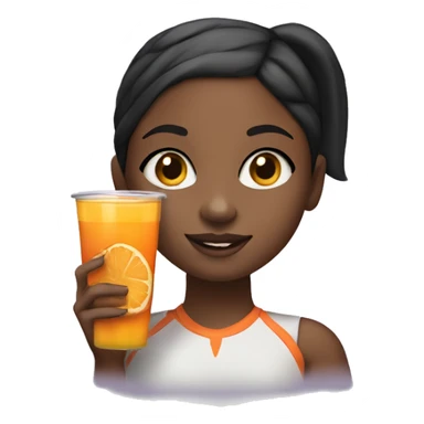 black girl with a high pony tail with straight hair in a high pony tail holding a cup of orange juice and a cookie in the other hand sticker