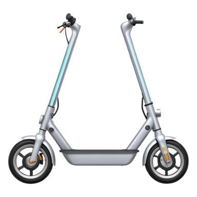 A futuristic electric scooter emoji made of silver chrome, sleek minimal frame, smooth metallic surface, subtle reflections, modern urban design, iOS emoji style, centered, clean white background sticker