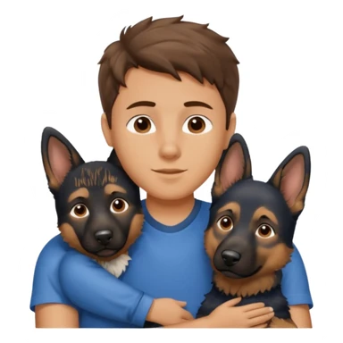 Garoto ondulado usando blusa azul abraçando um cachorro pastor alemão  sticker