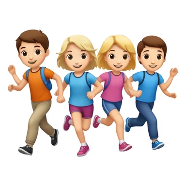 group of children skipping together, fun and friendly sticker