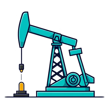 Oil pumpjack (nodding donkey), minimalist design with soft gradients in sky blue, teal green, white, and light gray sticker