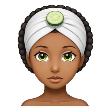 Black girl with spa headband and cucumber eyes sticker