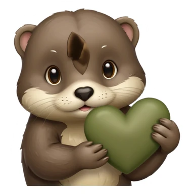 otter holding khaki green heart sticker