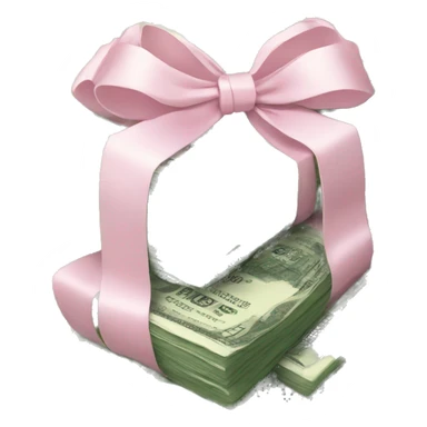stack of money wrapped in a light pink bow sticker