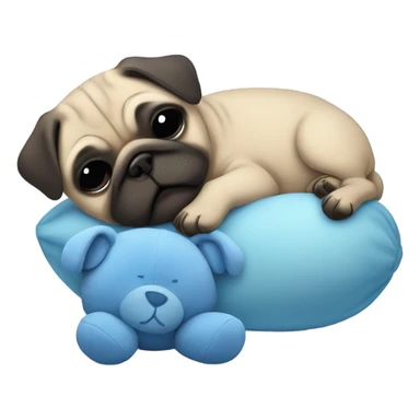 Baby pug sleeping next blue teddy bear  sticker
