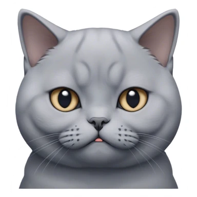 Cinematic Bored Grey British Shorthair Cat Portrait Emoji, Head tilted with a scrunched, utterly disinterested expression, sleek soft grey fur with subtle blue undertones, Simplified yet sharp features, highly detailed, glowing with a dull, indifferent glow, high shine, poised but exuding a sense of boredom, stylized with an air of subtle annoyance, focused yet clearly uninterested, soft glowing outline, capturing the essence of a bored yet adorably snarky kitty, so lifelike it feels like it could roll its eyes and sigh dramatically at any moment! sticker