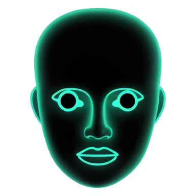 Minimalist futuristic AI avatar — clean glowing outline of a humanoid face, half-abstract with light reflections. sticker