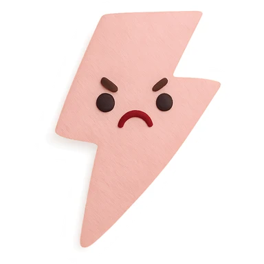 adorable pastel pink lightning bolt, angry pout, no arms or legs, full body, transparent background, kawaii paper craft style sticker