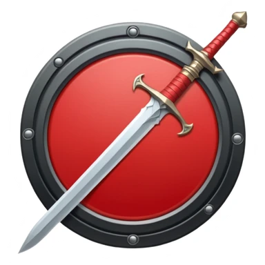 Make an mmo rpg red sword class icon inside of a round emblem sticker