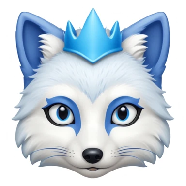 a artic Fox head with a small, thin, dark blue crown, light blue eyeliner, and blue eyes sticker