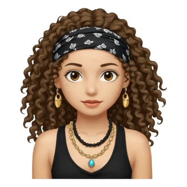 Baddie girl with black  tank top long  curly hairss and bandana and jwellery face only not body sticker