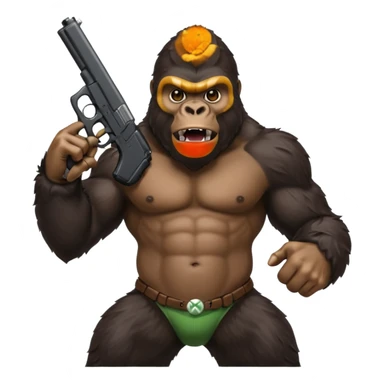 A gorilla holding a gun in the air with a Xbox controller  sticker