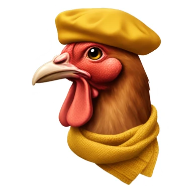 hen profile wearing a mustard scarf and a mustard colored beret sticker