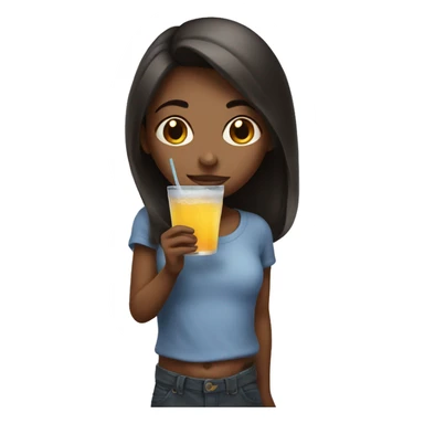 Shy girl with a drink sticker