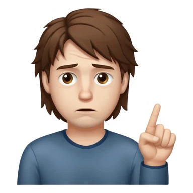 Weak man with disheveled hair pointing to his right sticker