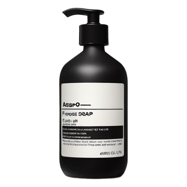 Liquid soap bottle by brand Aesop – black bottle with white label sticker