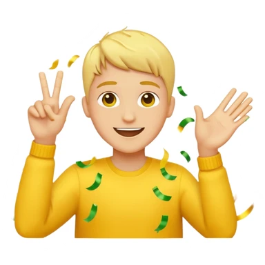 celebration scene for 'Lamine YAML 304' in yellow Apple emoji hand style, festive elements like confetti, streamers, joyful hand gesture, bright yellow color palette sticker