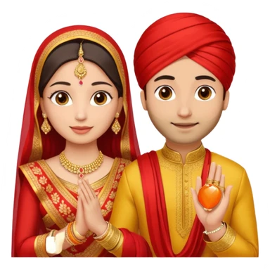 Two hands in a engagement..One hand of groom and one hand of bride. Bride hand - red/yellow saree. groom- light orange punjabi (oonly hands will be visible in the image). Groom's hand is holding a ring.*only the image of hand should be visible* sticker