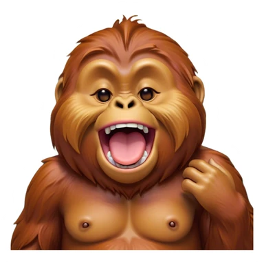 Cinematic Cute Yawning Orangutan Portrait Emoji, Head tilted slightly with a dramatic, wide-open yawn, showcasing a richly textured face with half-closed, sleepy eyes and a relaxed, open expression, Simplified yet irresistibly adorable features, highly detailed, glowing with a soft, cozy jungle glow, high shine, relaxed yet expressive, stylized with a dash of whimsical charm, soft glowing outline, capturing the essence of a drowsy yet affectionate guardian that appears ready to stretch out for a nap! sticker