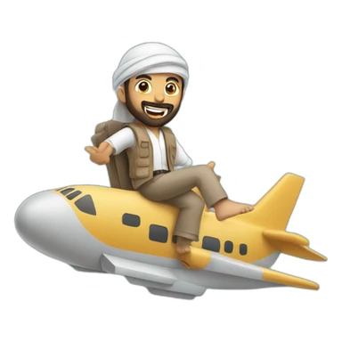arab with a beard in a squared cardboard vest dancing on top of a plane sticker