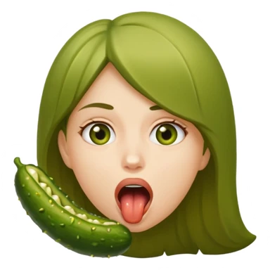 A girl opening her mouth insanely wide with a pickle going down her throat  sticker
