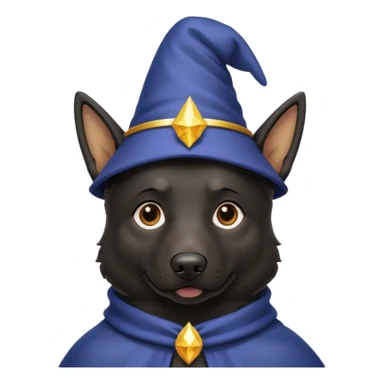 all black german shepherd face wearing a wizard hat sticker