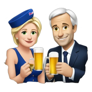 Emanuel Macron avec Marine le Pen buvant une bier sticker