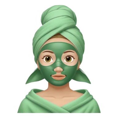 Woman with a towel on her head in the spa with a green mask sticker