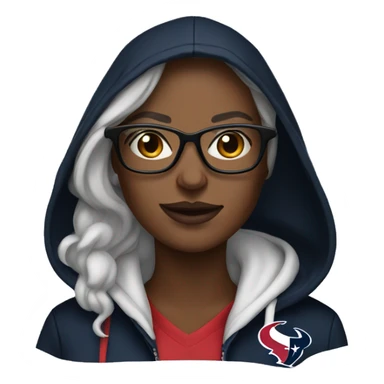 Woman with glasses in black hoodie and texans jersye sticker
