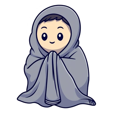 Character wrapped in blanket with visible breath in cold air sticker