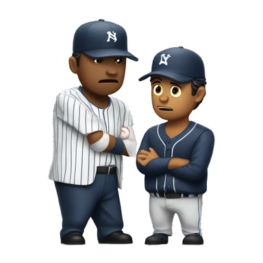 Baseball executive angrily negotiating with a Latino player in pinstripes sticker