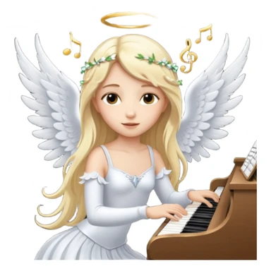 fée vêtue de blanc jouant du piano avec des ailes d'ange sticker