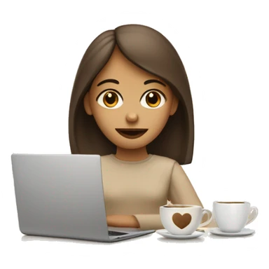 Half face of a girl at the laptop. A a cup of coffee on the left side of the table. Books on the right side. in beige tones sticker