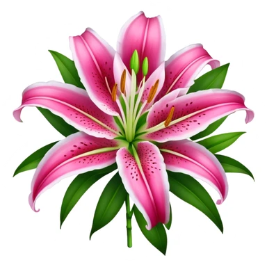 bouquet Deep Pink Oriental Lily with White Edge, luxuriant, leaf, bud sticker