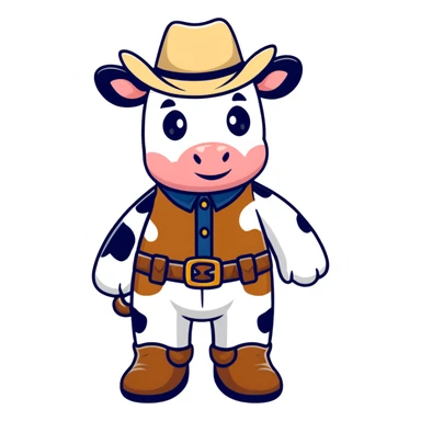 Cow with cowboy boots and a hat sticker