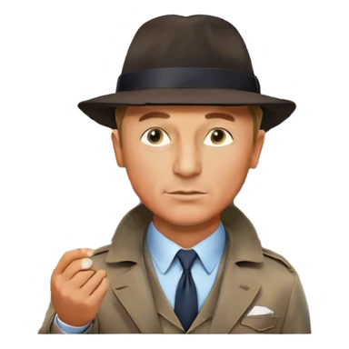 Icon for Detective Movies: A colorful collage featuring Daniel Craig as an inspector, with a magnifying glass, fedora hat, cigarette, and a mysterious city backdrop. Include a board with photos of suspects, fingerprints, and a crime scene. Retro movie poster style. Transparent background. sticker