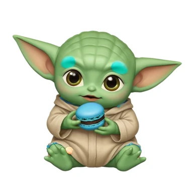 baby yoda eating a blue macaroon  sticker