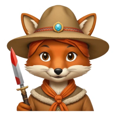 fox face, mogolian ancient army with small knife and hat sticker