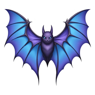 Dark fantasy bat wings, symmetrical, sharp edges, deep black with subtle blue-purple highlights, realistic, high detail, isolated on black background sticker
