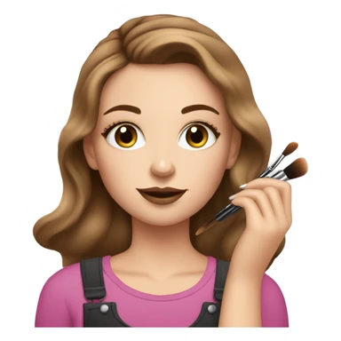 White girl with Brown hair doing makeup with makeup kit sticker