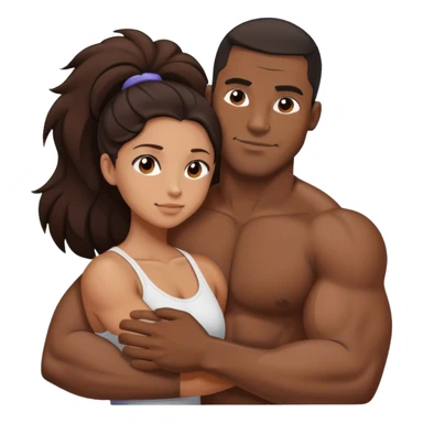 Black man with muscles hug small brunette woman sticker