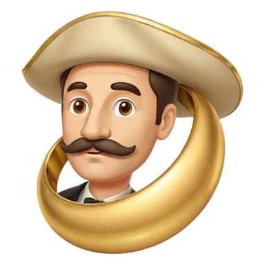 italian man Luigi Mangione with mustache wearing a large gold wedding band sticker