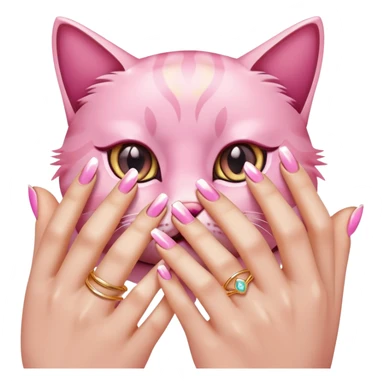 Pink cat eye nails with gold ring on fingers  sticker