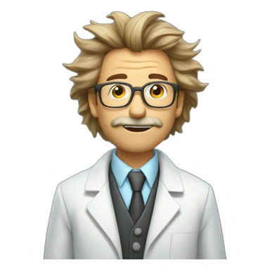 a scientist with disheveled hair blowing up test tubes. sticker